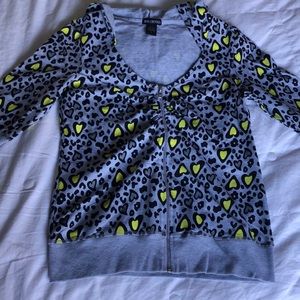 Heart Animal Print 3/4 Sleeve Hoodie Top L